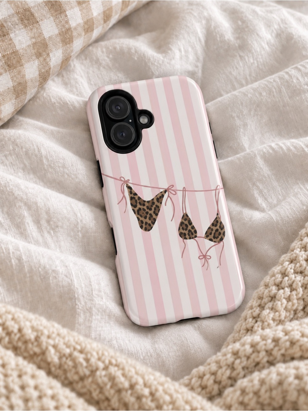 Leopard Bikini Pink Striped Tough Phone Case
